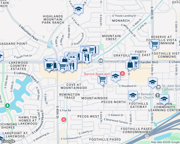 map of restaurants, bars, coffee shops, grocery stores, and more near 15812 South 43rd Street in Phoenix