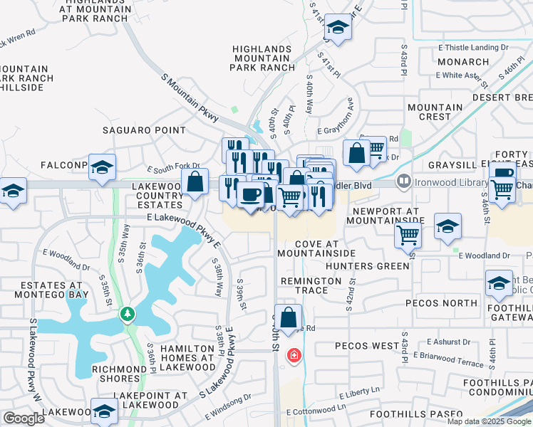 map of restaurants, bars, coffee shops, grocery stores, and more near 3961 East Chandler Boulevard in Phoenix