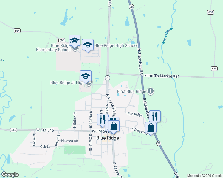 map of restaurants, bars, coffee shops, grocery stores, and more near 420 Texas 78 Business in Blue Ridge