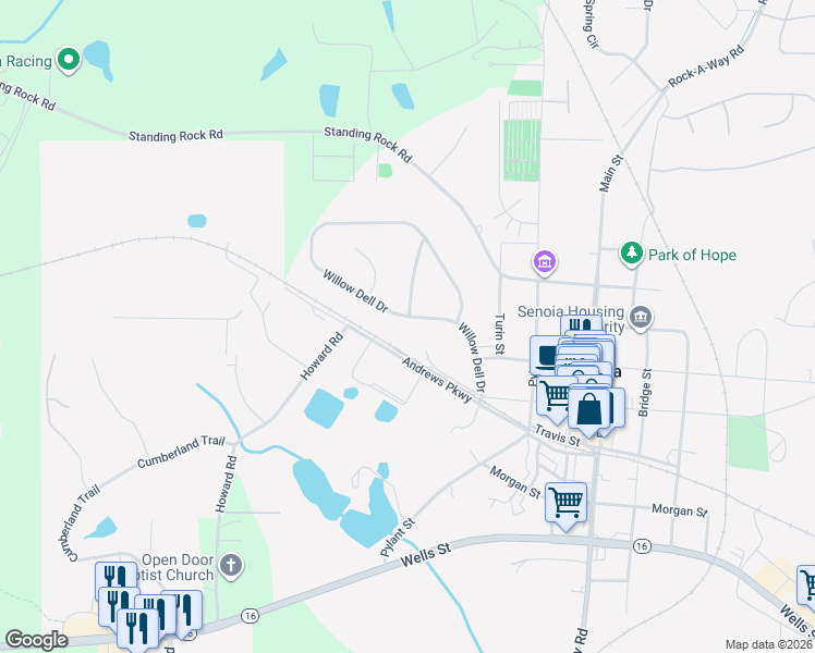 map of restaurants, bars, coffee shops, grocery stores, and more near 190 Willow Dell Drive in Senoia