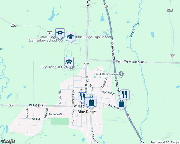 map of restaurants, bars, coffee shops, grocery stores, and more near 420 Texas 78 Business in Blue Ridge