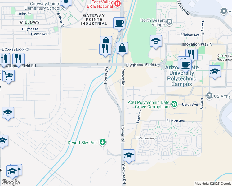 map of restaurants, bars, coffee shops, grocery stores, and more near 6803 East Urbana Avenue in Mesa