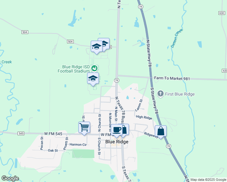 map of restaurants, bars, coffee shops, grocery stores, and more near 501 Texas 78 Business in Blue Ridge