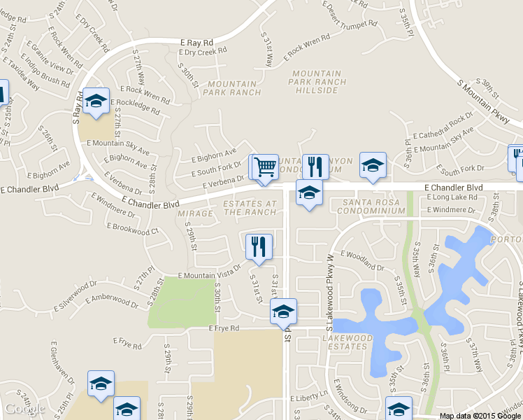 map of restaurants, bars, coffee shops, grocery stores, and more near 3145 East Chandler Boulevard in Phoenix