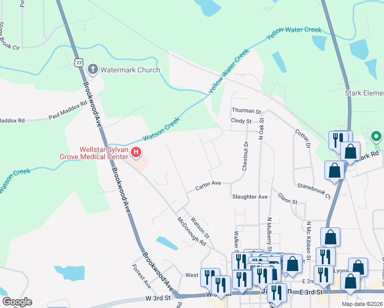 map of restaurants, bars, coffee shops, grocery stores, and more near 101-133 Adams Drive in Jackson