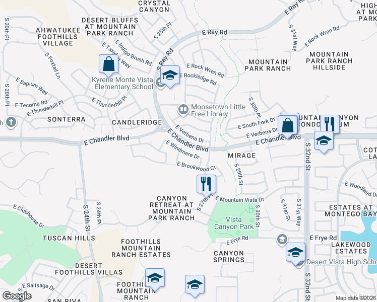 map of restaurants, bars, coffee shops, grocery stores, and more near 2736 East Windmere Drive in Phoenix