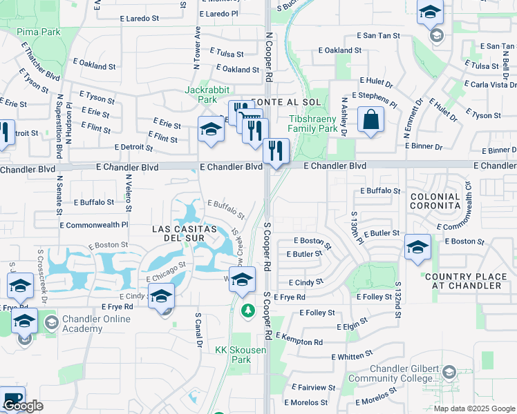 map of restaurants, bars, coffee shops, grocery stores, and more near 121 North Soho Place in Chandler
