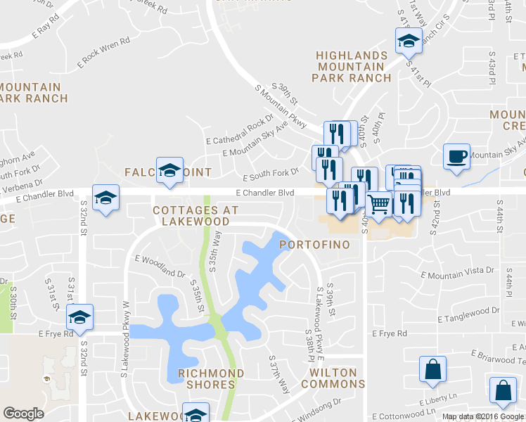map of restaurants, bars, coffee shops, grocery stores, and more near 3703 East Long Lake Road in Phoenix