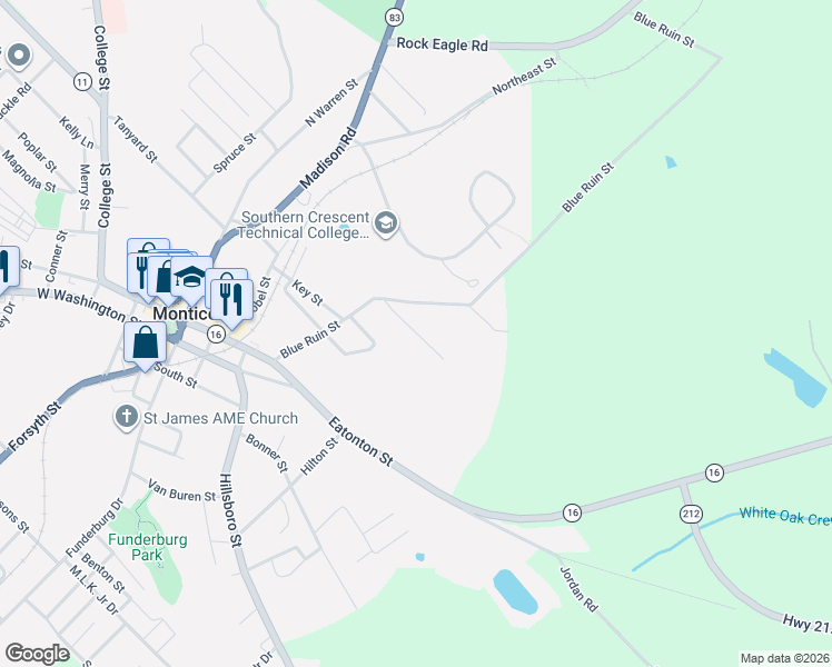 map of restaurants, bars, coffee shops, grocery stores, and more near 539 Tinsley Street in Monticello