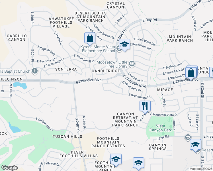 map of restaurants, bars, coffee shops, grocery stores, and more near 2547 East Amber Ridge Way in Phoenix