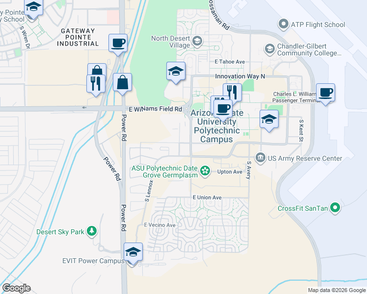 map of restaurants, bars, coffee shops, grocery stores, and more near in Mesa