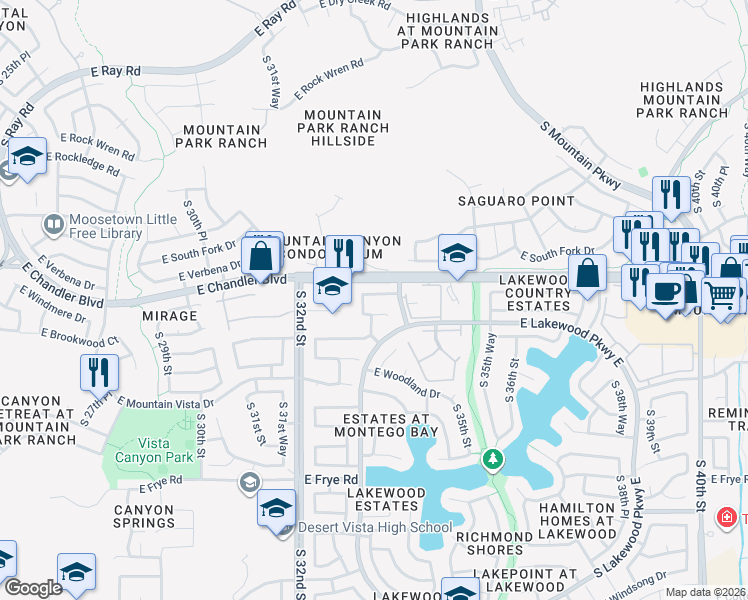 map of restaurants, bars, coffee shops, grocery stores, and more near 3341 East Long Lake Road in Phoenix