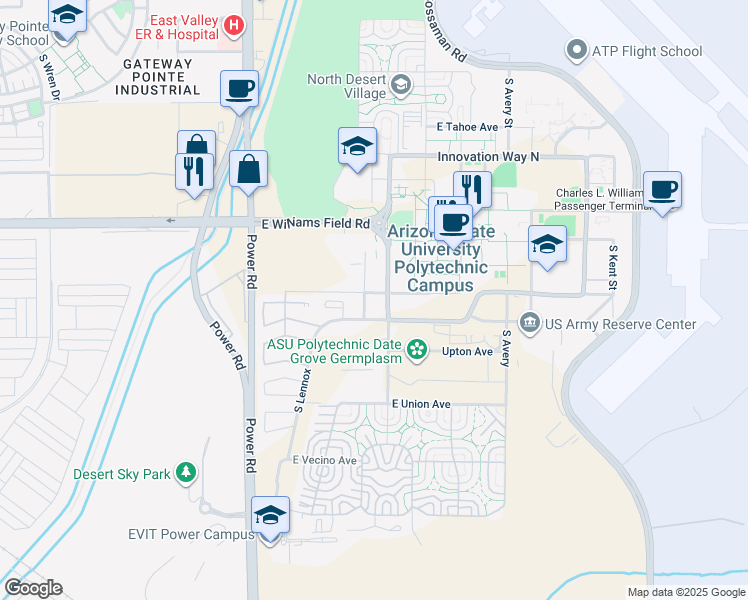 map of restaurants, bars, coffee shops, grocery stores, and more near in Mesa