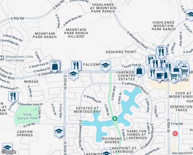 map of restaurants, bars, coffee shops, grocery stores, and more near 3425 East Chandler Boulevard in Phoenix