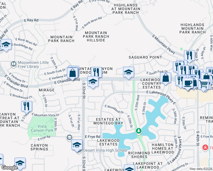 map of restaurants, bars, coffee shops, grocery stores, and more near 3341 East Long Lake Road in Phoenix