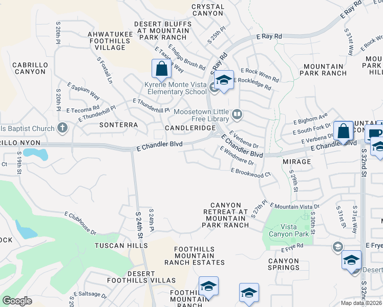 map of restaurants, bars, coffee shops, grocery stores, and more near 2547 East Amber Ridge Way in Phoenix