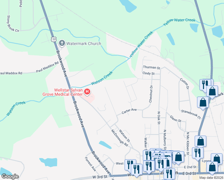 map of restaurants, bars, coffee shops, grocery stores, and more near 496 Oakland Circle in Jackson