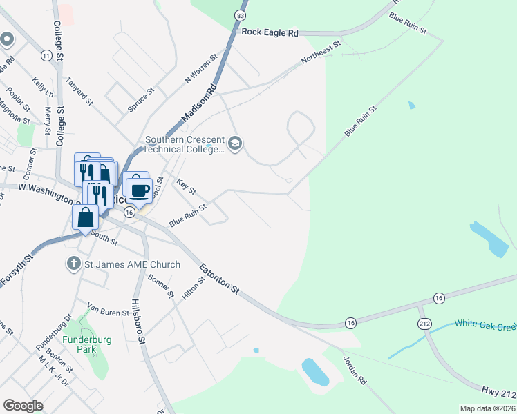 map of restaurants, bars, coffee shops, grocery stores, and more near 539 Tinsley Street in Monticello