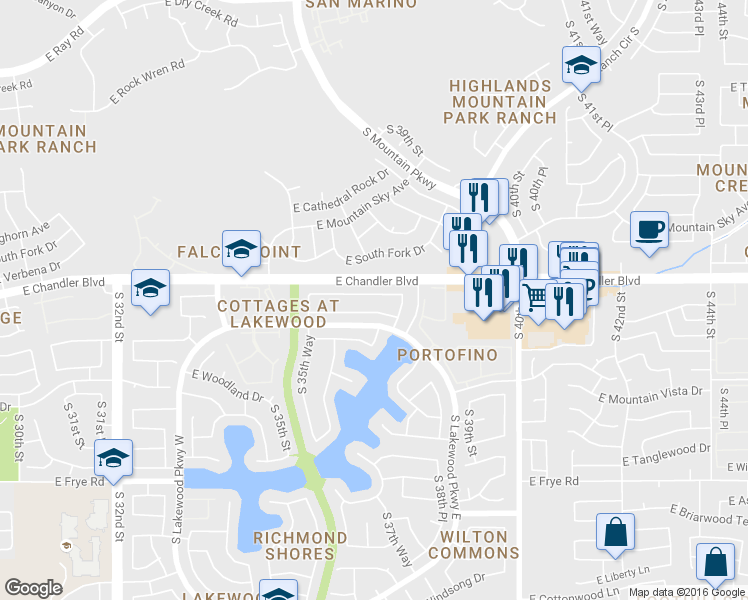 map of restaurants, bars, coffee shops, grocery stores, and more near 3703 East Long Lake Road in Phoenix