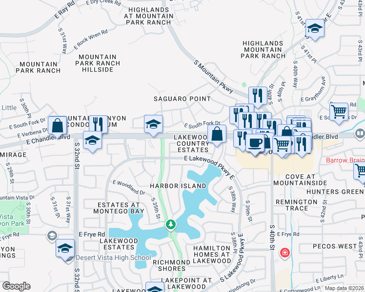 map of restaurants, bars, coffee shops, grocery stores, and more near 3603 East Long Lake Road in Phoenix