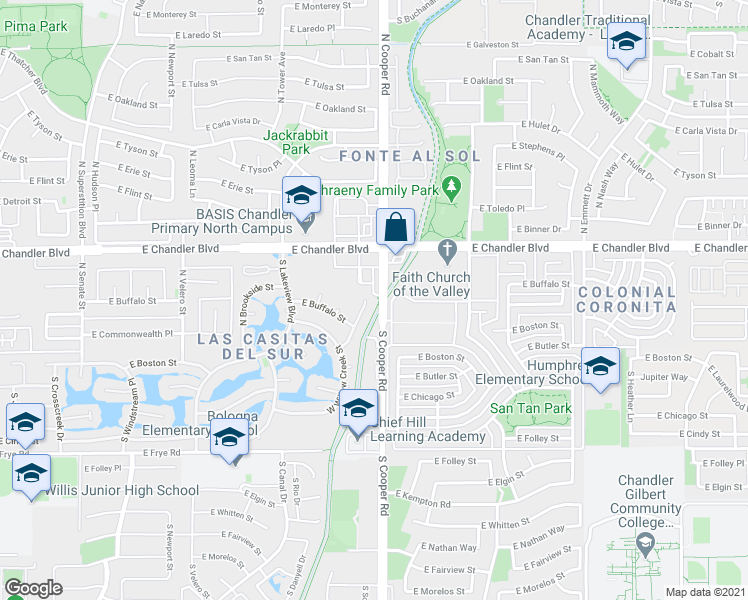 map of restaurants, bars, coffee shops, grocery stores, and more near 121 North Soho Place in Chandler