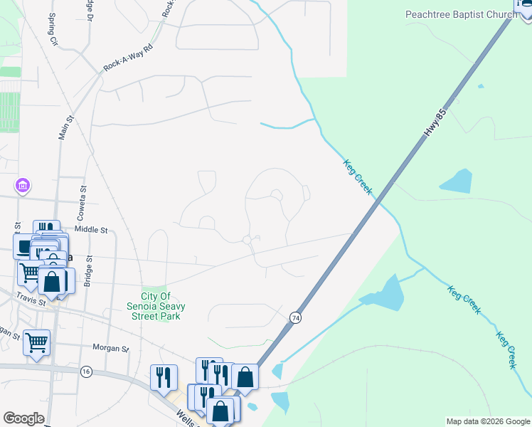 map of restaurants, bars, coffee shops, grocery stores, and more near 618 Seavy Street in Senoia