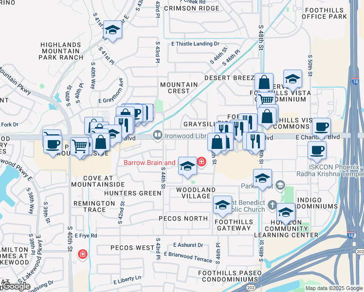 map of restaurants, bars, coffee shops, grocery stores, and more near 4435 East Chandler Boulevard in Phoenix