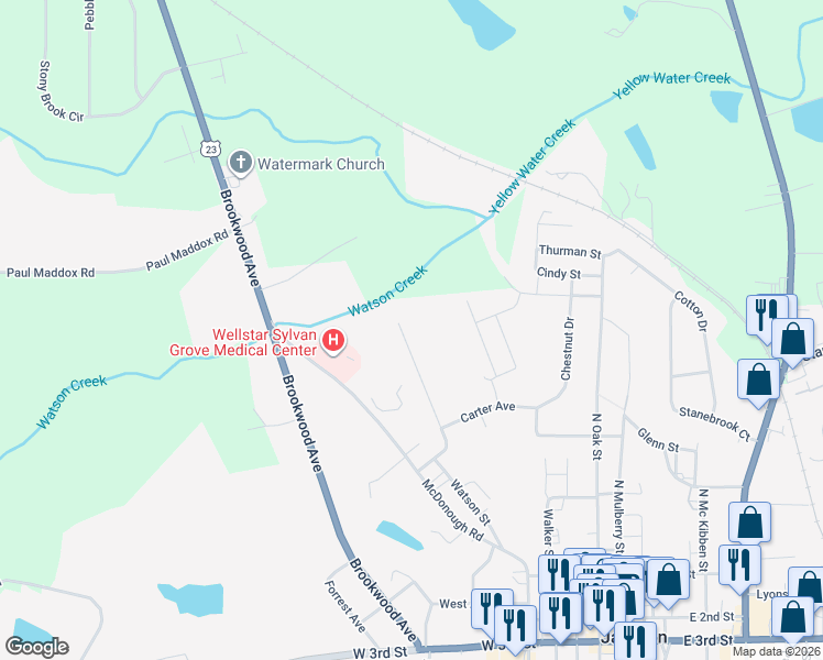 map of restaurants, bars, coffee shops, grocery stores, and more near 496 Oakland Circle in Jackson