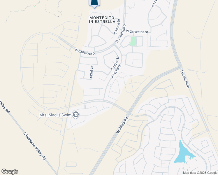 map of restaurants, bars, coffee shops, grocery stores, and more near 15636 South 182nd Avenue in Goodyear