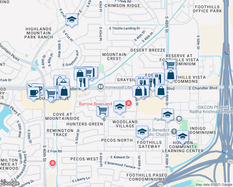 map of restaurants, bars, coffee shops, grocery stores, and more near 4435 East Chandler Boulevard in Phoenix