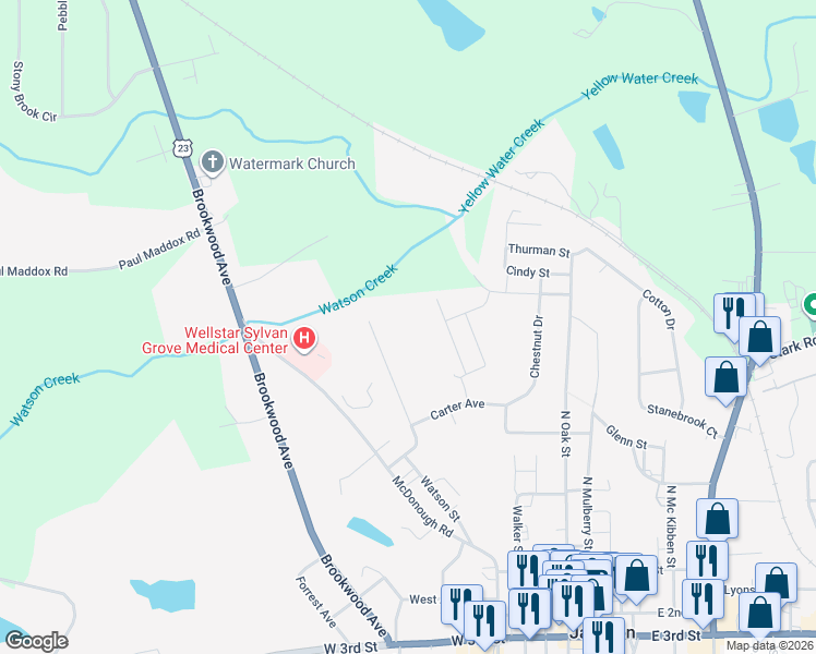 map of restaurants, bars, coffee shops, grocery stores, and more near 101-133 Adams Drive in Jackson