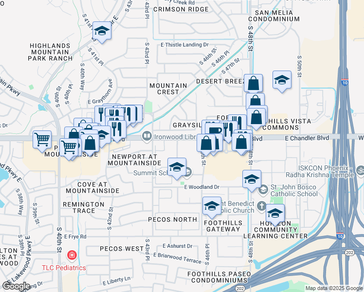 map of restaurants, bars, coffee shops, grocery stores, and more near 4435 East Chandler Boulevard in Phoenix