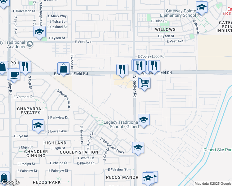 map of restaurants, bars, coffee shops, grocery stores, and more near in Gilbert