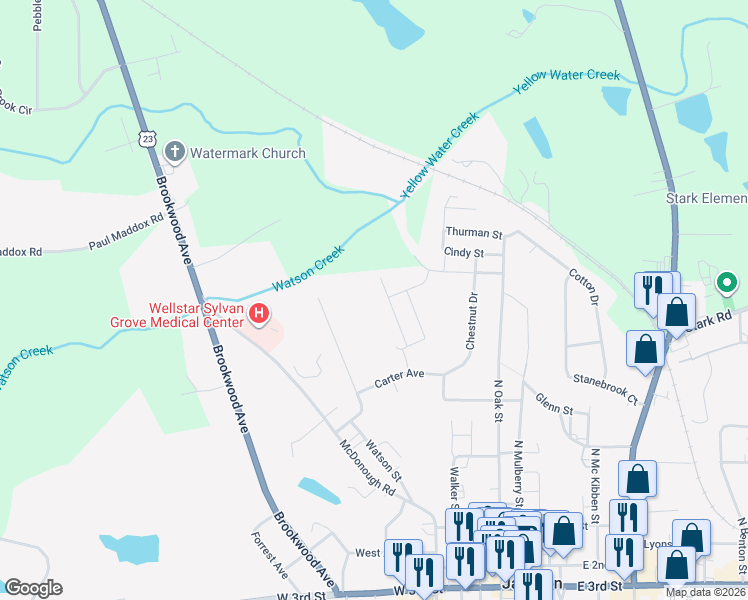 map of restaurants, bars, coffee shops, grocery stores, and more near 101-133 Adams Drive in Jackson
