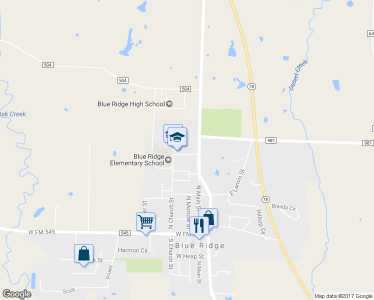 map of restaurants, bars, coffee shops, grocery stores, and more near 501 Texas 78 Business in Blue Ridge