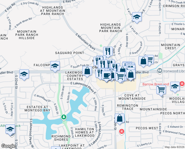 map of restaurants, bars, coffee shops, grocery stores, and more near 3820 East Lakewood Parkway East in Phoenix