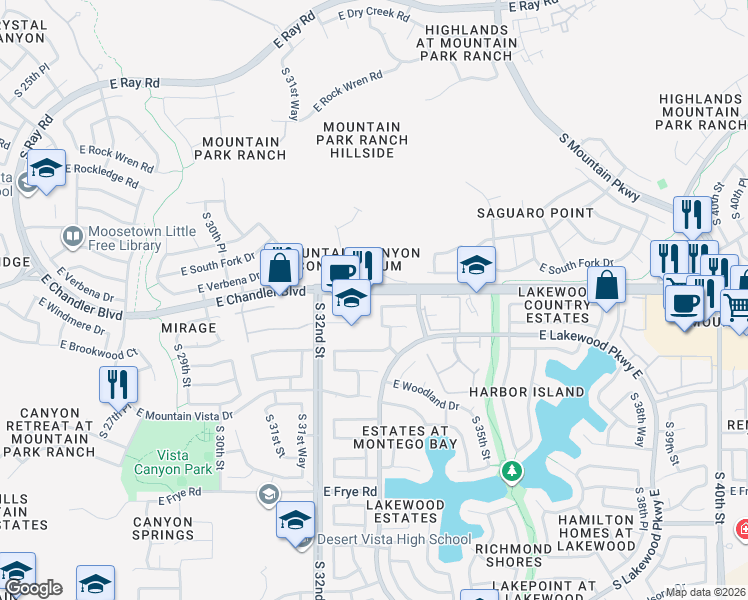 map of restaurants, bars, coffee shops, grocery stores, and more near 3233 East Chandler Boulevard in Phoenix
