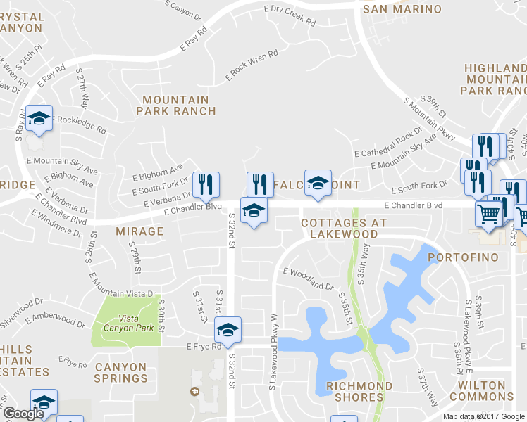 map of restaurants, bars, coffee shops, grocery stores, and more near 3233 East Chandler Boulevard in Phoenix