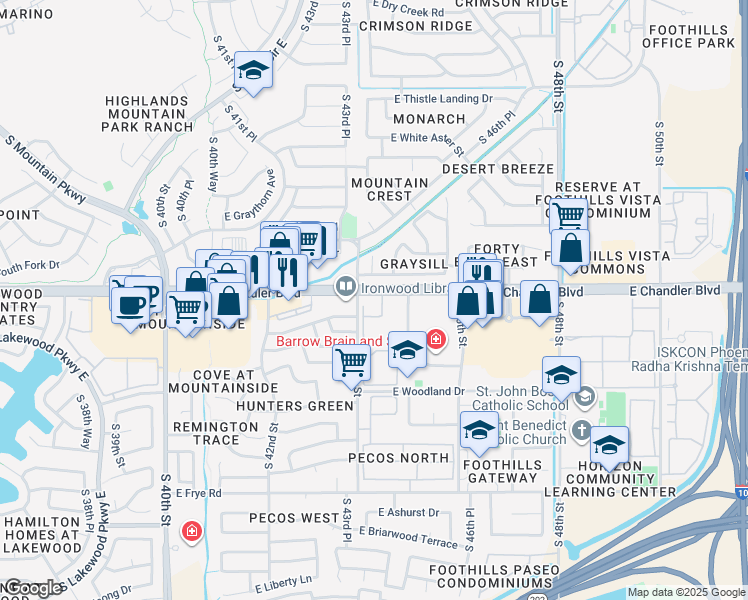 map of restaurants, bars, coffee shops, grocery stores, and more near 4411 East Chandler Boulevard in Phoenix