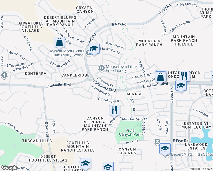 map of restaurants, bars, coffee shops, grocery stores, and more near 2736 East Windmere Drive in Phoenix