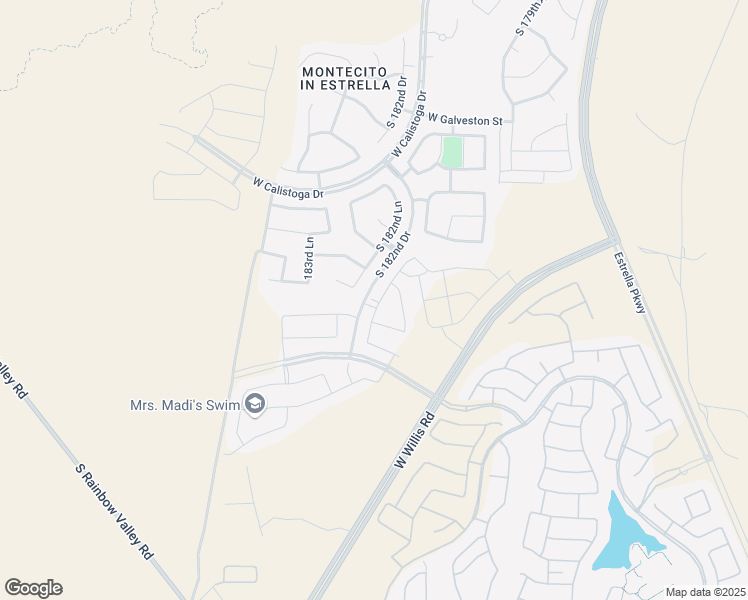 map of restaurants, bars, coffee shops, grocery stores, and more near 15636 South 182nd Avenue in Goodyear