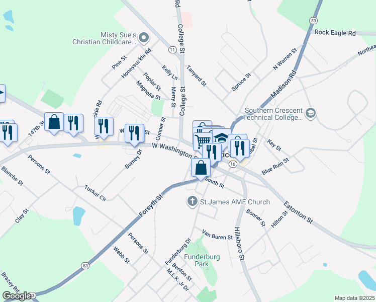 map of restaurants, bars, coffee shops, grocery stores, and more near 337 West Washington Street in Monticello