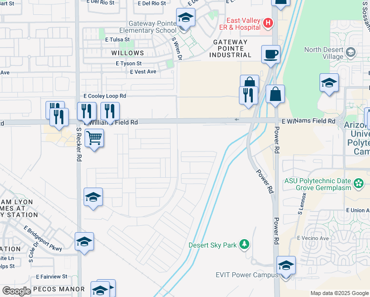 map of restaurants, bars, coffee shops, grocery stores, and more near 4296 East Skousen St in Gilbert