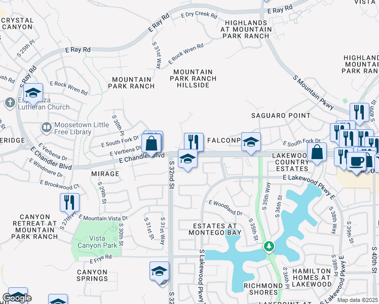 map of restaurants, bars, coffee shops, grocery stores, and more near 3830 South Lakewood Parkway West in Phoenix