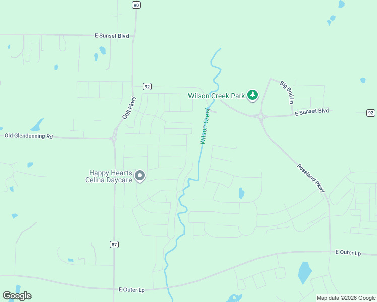 map of restaurants, bars, coffee shops, grocery stores, and more near 1400 Rose Mallow Road in Celina