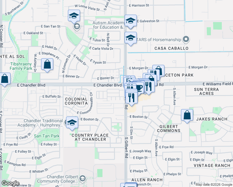 map of restaurants, bars, coffee shops, grocery stores, and more near in Gilbert