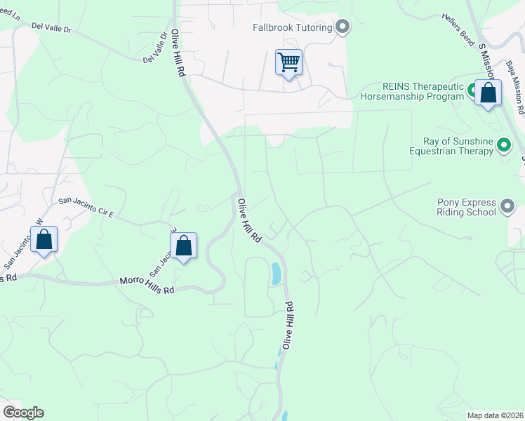 map of restaurants, bars, coffee shops, grocery stores, and more near 11 Country Glen Road in Fallbrook