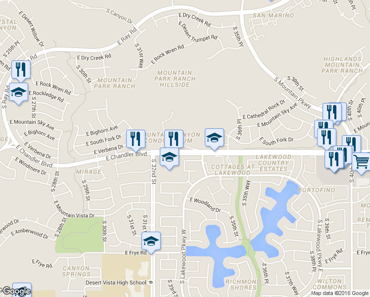 map of restaurants, bars, coffee shops, grocery stores, and more near 3348 East Chandler Boulevard in Phoenix