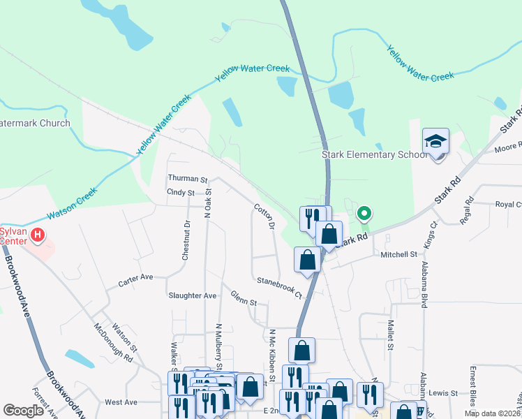 map of restaurants, bars, coffee shops, grocery stores, and more near Cotton Drive in Jackson