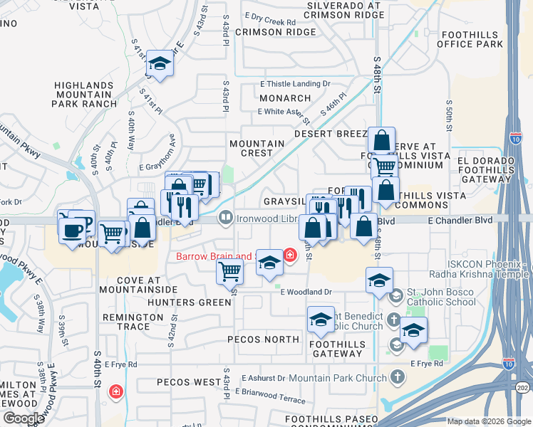 map of restaurants, bars, coffee shops, grocery stores, and more near 4448 East Verbena Drive in Phoenix